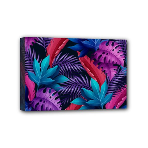 Background With Violet Blue Tropical Leaves Mini Canvas 6  X 4  (stretched) by Pakemis