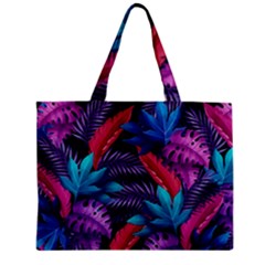 Background With Violet Blue Tropical Leaves Zipper Mini Tote Bag by Pakemis