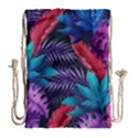 Background With Violet Blue Tropical Leaves Drawstring Bag (Large) View1