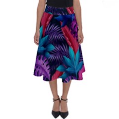 Background With Violet Blue Tropical Leaves Perfect Length Midi Skirt by Pakemis