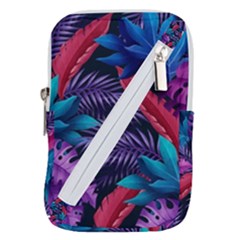 Background With Violet Blue Tropical Leaves Belt Pouch Bag (large) by Pakemis