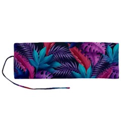 Background With Violet Blue Tropical Leaves Roll Up Canvas Pencil Holder (m) by Pakemis