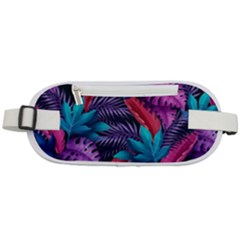 Background With Violet Blue Tropical Leaves Rounded Waist Pouch