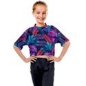 Background With Violet Blue Tropical Leaves Kids Mock Neck Tee View1