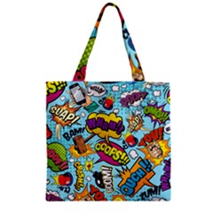 Comic Elements Colorful Seamless Pattern Zipper Grocery Tote Bag by Pakemis