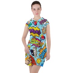 Comic Elements Colorful Seamless Pattern Drawstring Hooded Dress by Pakemis