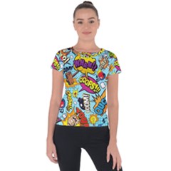 Comic Elements Colorful Seamless Pattern Short Sleeve Sports Top  by Pakemis