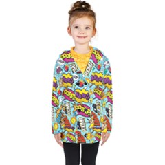 Comic Elements Colorful Seamless Pattern Kids  Double Breasted Button Coat by Pakemis