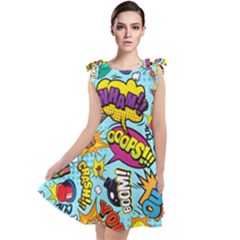 Comic Elements Colorful Seamless Pattern Tie Up Tunic Dress by Pakemis