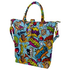 Comic Elements Colorful Seamless Pattern Buckle Top Tote Bag by Pakemis