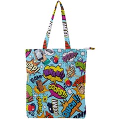 Comic Elements Colorful Seamless Pattern Double Zip Up Tote Bag by Pakemis