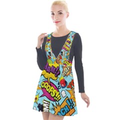 Comic Elements Colorful Seamless Pattern Plunge Pinafore Velour Dress by Pakemis