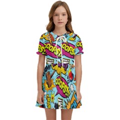 Comic Elements Colorful Seamless Pattern Kids  Sweet Collar Dress by Pakemis