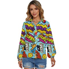 Comic Elements Colorful Seamless Pattern Women s Long Sleeve Button Down Shirt