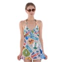 Travel Pattern Immigration Stamps Stickers With Historical Cultural Objects Travelling Visa Immigran Halter Dress Swimsuit  View1