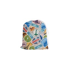 Travel Pattern Immigration Stamps Stickers With Historical Cultural Objects Travelling Visa Immigran Drawstring Pouch (xs) by Pakemis