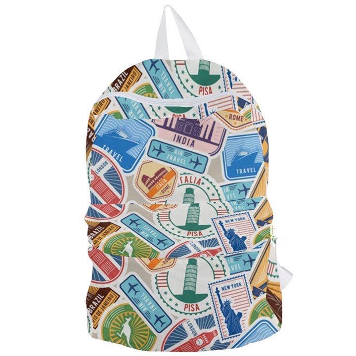 Travel Pattern Immigration Stamps Stickers With Historical Cultural Objects Travelling Visa Immigran Foldable Lightweight Backpack