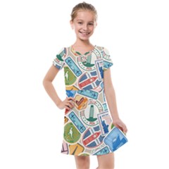 Travel Pattern Immigration Stamps Stickers With Historical Cultural Objects Travelling Visa Immigran Kids  Cross Web Dress by Pakemis