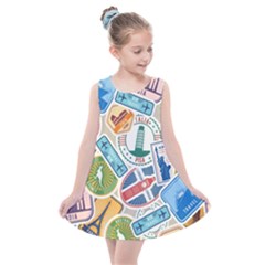 Travel Pattern Immigration Stamps Stickers With Historical Cultural Objects Travelling Visa Immigran Kids  Summer Dress by Pakemis