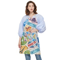 Travel Pattern Immigration Stamps Stickers With Historical Cultural Objects Travelling Visa Immigran Pocket Apron by Pakemis