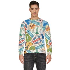 Travel Pattern Immigration Stamps Stickers With Historical Cultural Objects Travelling Visa Immigran Men s Fleece Sweatshirt by Pakemis