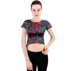 Vintage Flash Tattoos Designs Seamless Pattern Crew Neck Crop Top