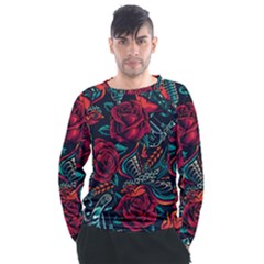 Vintage Flash Tattoos Designs Seamless Pattern Men s Long Sleeve Raglan Tee