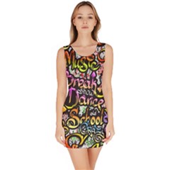 Graffiti Word Seamless Pattern Bodycon Dress by Pakemis