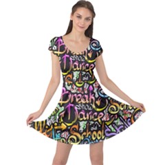 Graffiti Word Seamless Pattern Cap Sleeve Dress by Pakemis