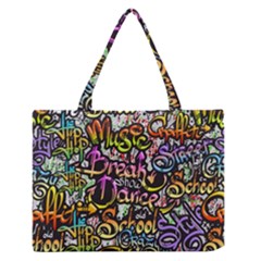 Graffiti Word Seamless Pattern Zipper Medium Tote Bag by Pakemis