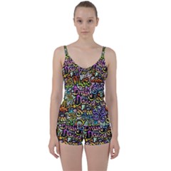 Graffiti Word Seamless Pattern Tie Front Two Piece Tankini by Pakemis