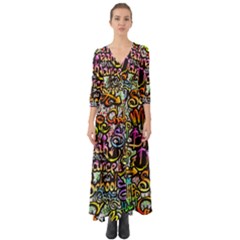 Graffiti Word Seamless Pattern Button Up Boho Maxi Dress by Pakemis