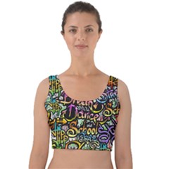 Graffiti Word Seamless Pattern Velvet Crop Top by Pakemis