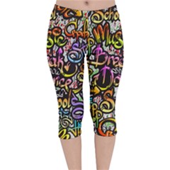 Graffiti Word Seamless Pattern Velvet Capri Leggings  by Pakemis