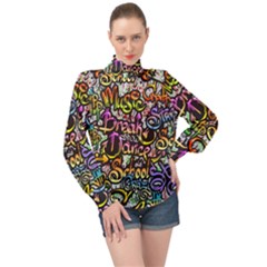 Graffiti Word Seamless Pattern High Neck Long Sleeve Chiffon Top by Pakemis