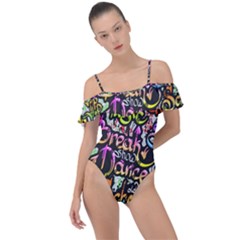 Graffiti Word Seamless Pattern Frill Detail One Piece Swimsuit by Pakemis