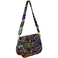 Graffiti Word Seamless Pattern Saddle Handbag by Pakemis