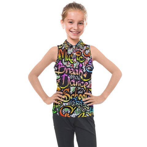 Graffiti Word Seamless Pattern Kids  Sleeveless Polo Tee by Pakemis