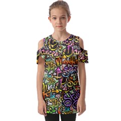 Graffiti Word Seamless Pattern Fold Over Open Sleeve Top by Pakemis