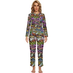 Graffiti Word Seamless Pattern Womens  Long Sleeve Lightweight Pajamas Set