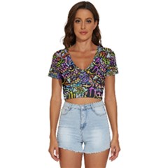 Graffiti Word Seamless Pattern V-neck Crop Top