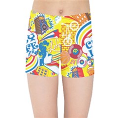 Colorful City Life Horizontal Seamless Pattern Urban City Kids  Sports Shorts by Pakemis