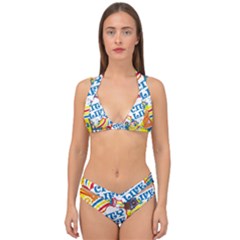 Colorful City Life Horizontal Seamless Pattern Urban City Double Strap Halter Bikini Set