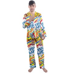 Colorful City Life Horizontal Seamless Pattern Urban City Men s Long Sleeve Satin Pajamas Set