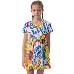 Colorful City Life Horizontal Seamless Pattern Urban City Kids  Asymmetric Collar Dress by Pakemis