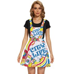 Colorful City Life Horizontal Seamless Pattern Urban City Apron Dress by Pakemis