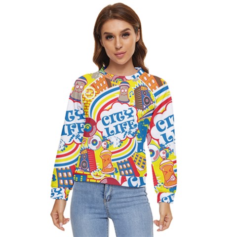 Colorful City Life Horizontal Seamless Pattern Urban City Women s Long Sleeve Raglan Tee by Pakemis