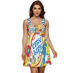 Colorful City Life Horizontal Seamless Pattern Urban City Ruffle Strap Babydoll Chiffon Dress