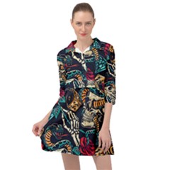 Vintage Art Tattoos Colorful Seamless Pattern Mini Skater Shirt Dress by Pakemis