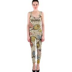 Seamless Pattern With Flower Bird One Piece Catsuit by Pakemis